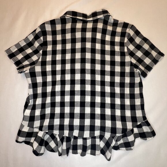Madewell Women's Size Large Buffalo Check Black White Plaid Short Sleeve Blouse - Picture 5 of 5